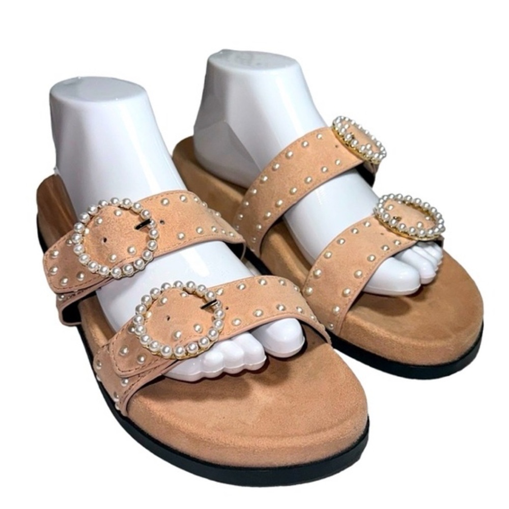 Rebecca Minkoff Tan Pearl Embellished Sandals - Perfect for Summer!